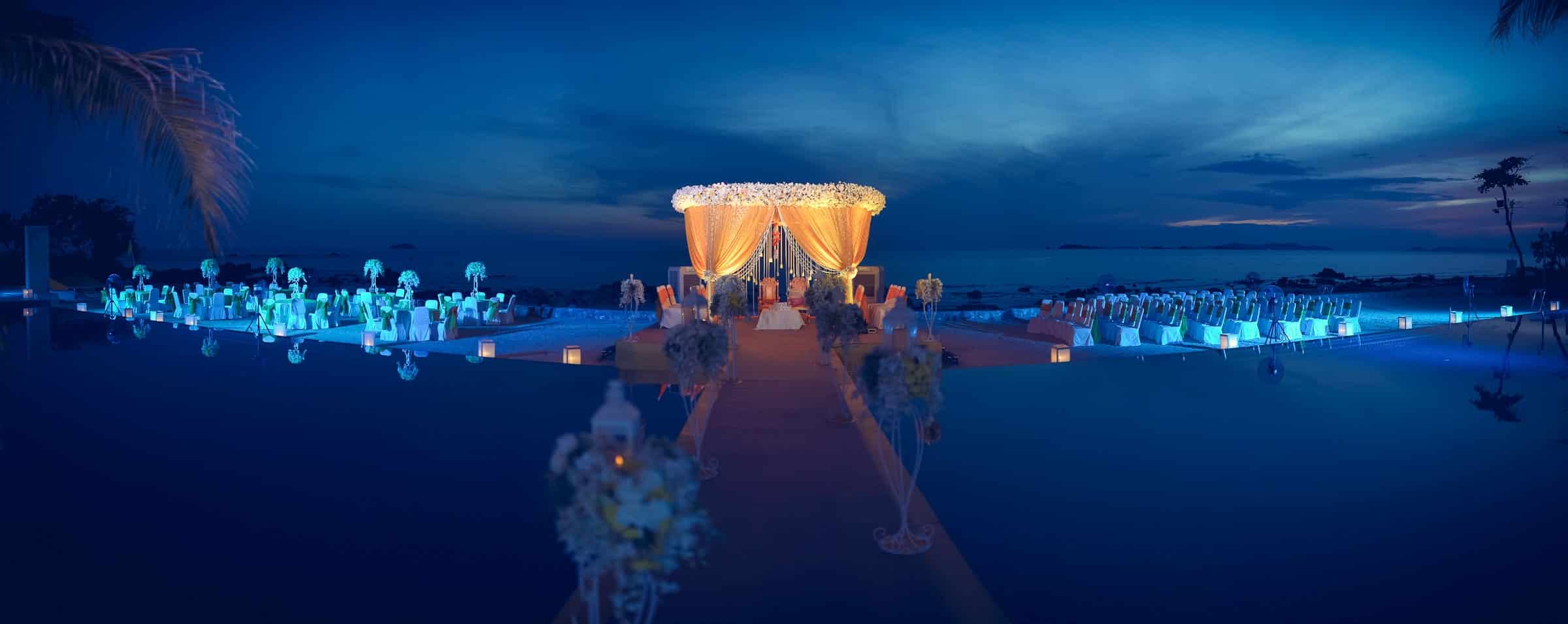 Best Destination Wedding Photographer Rayong Mariott | Indian Venue Decor Panorama Photography Thailand